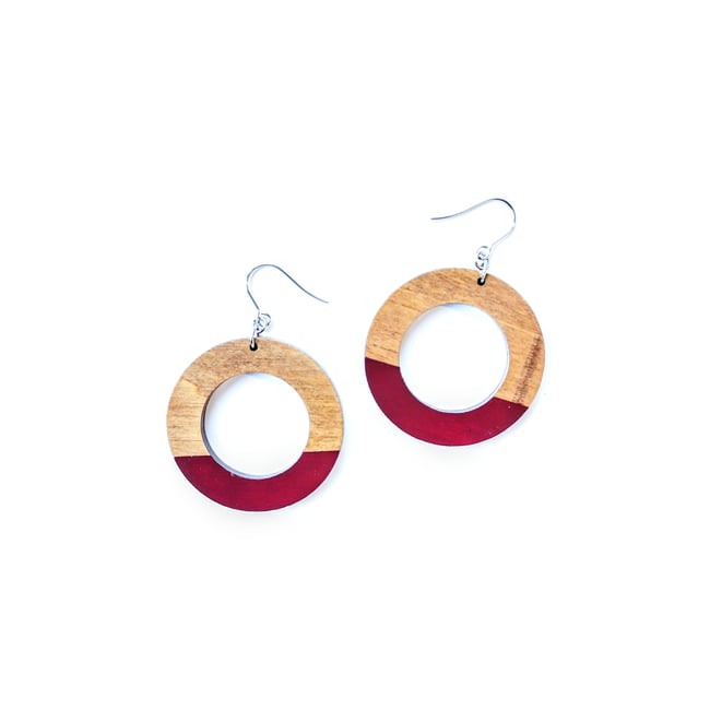 Mini Colorblock Fall Wood Hoop Earrings 