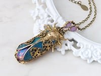 Image 1 of Cicada necklace, Fire opal cicada insect jewelry Art Deco style