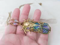 Image 3 of Cicada necklace, Fire opal cicada insect jewelry Art Deco style