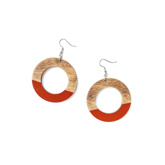 Cinnamon Colorblock Wood Hoops