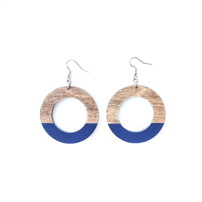 Navy Colorblock Wood Hoops
