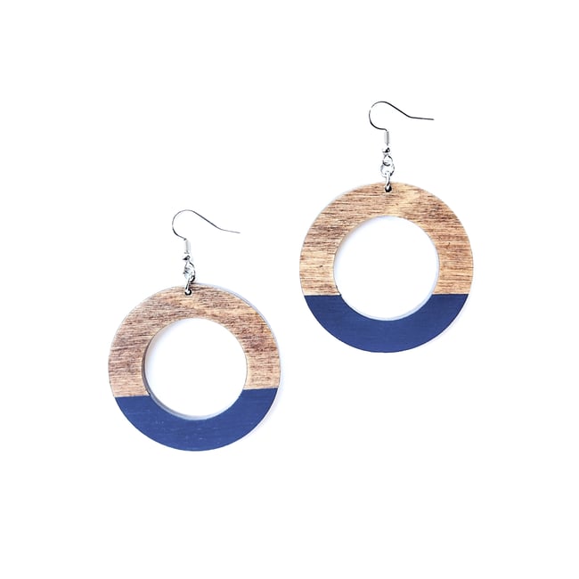 Navy Colorblock Wood Hoops