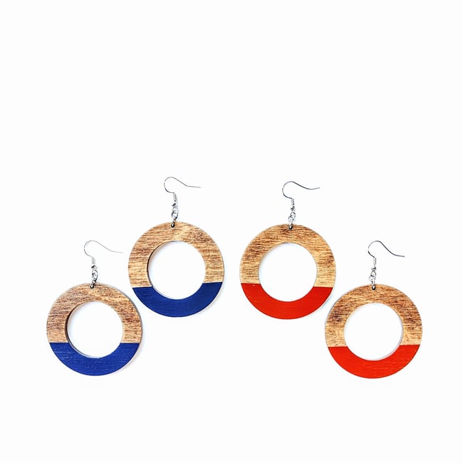 Navy Colorblock Wood Hoops