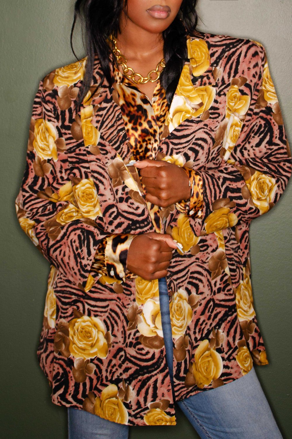 Image of Vintage Safiya Floral/Animal Print Blouse