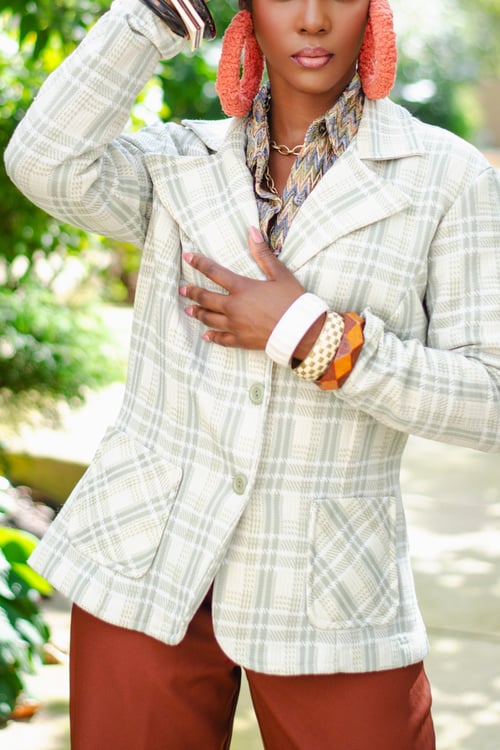 Image of Vintage 70's Eliza Sage Plaid Blazer