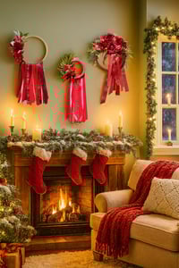 Image 2 of Rose and Ribbon Wall-Hanging - Red and Pink