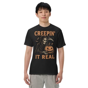 Image of Creepin’ It Real Halloween Shirt | Grim Reaper Pumpkin Tee | Funny Spooky Gothic T-Shirt