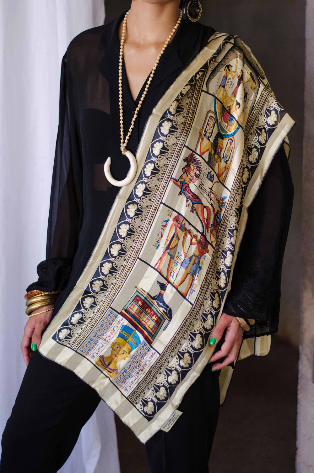 Image of Vintage Egyptian Dreamscape Silk Scarf