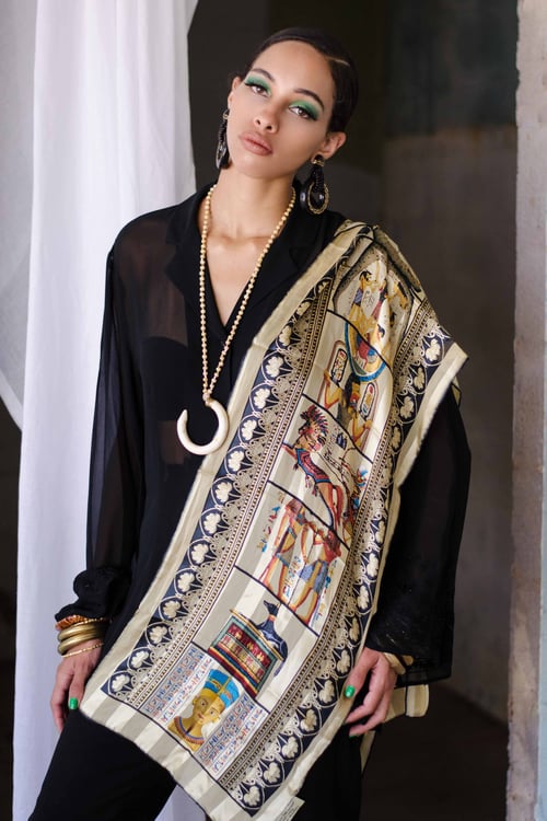 Image of Vintage Egyptian Dreamscape Silk Scarf