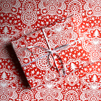 Image 2 of Red Folk Art Wrapping paper( 2 sheets and Gift Tags)