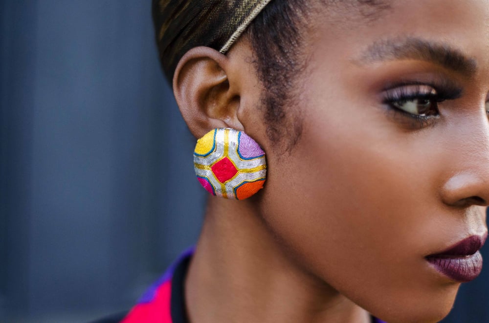 Image of Vintage Karelle Bold Metallic Threads Large Stud Earrings