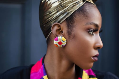 Image of Vintage Karelle Bold Metallic Threads Large Stud Earrings