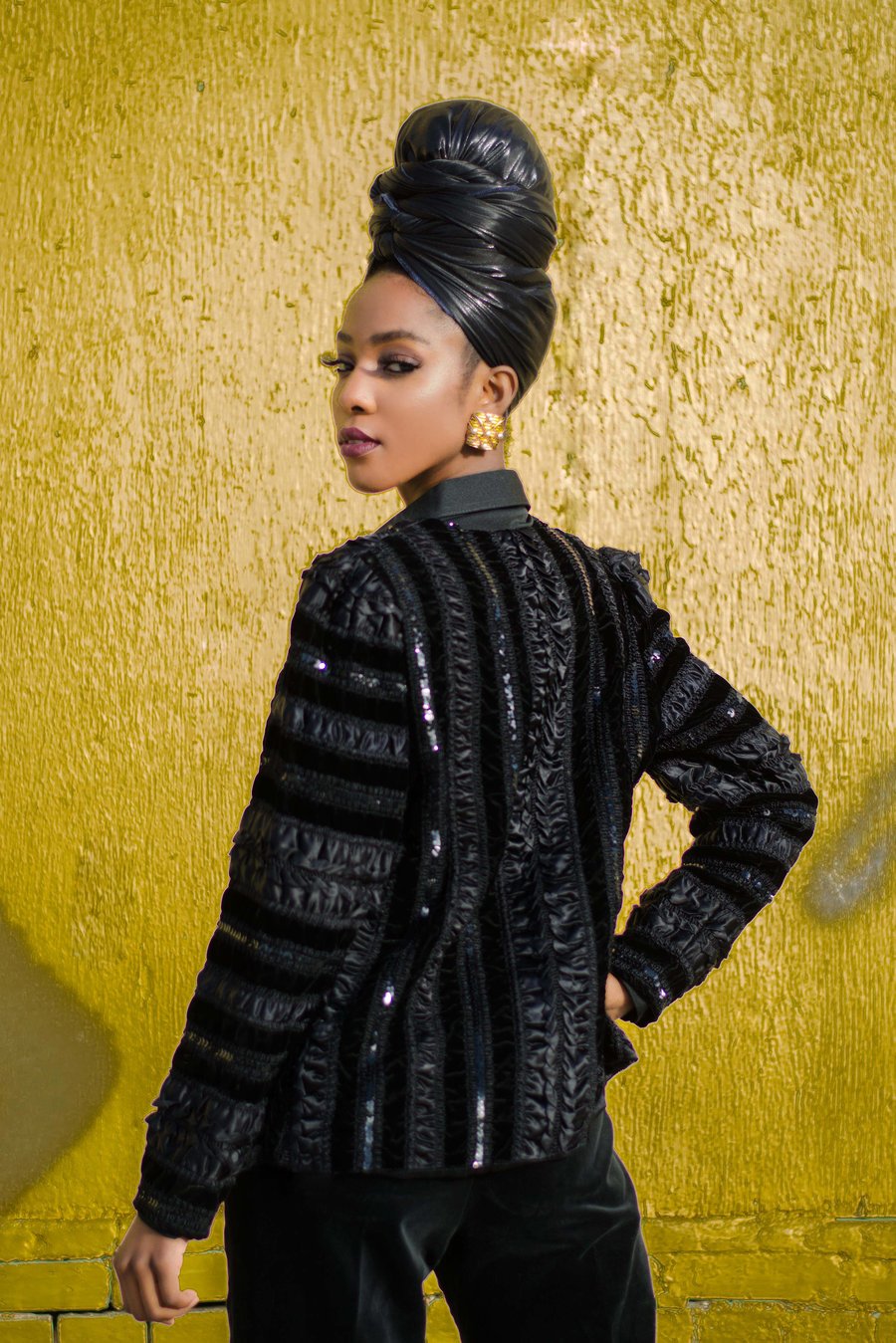 Image of Vintage Echelon Noir Satin/Sequins/Velvet Blazer