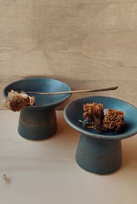 Image 1 of Speckled Light Blue Raised Bowls – Set of Two
