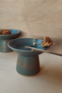 Image 3 of Speckled Light Blue Raised Bowls – Set of Two