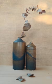 Image 1 of Speckled Light Blue Bottle Vases – Set of Two