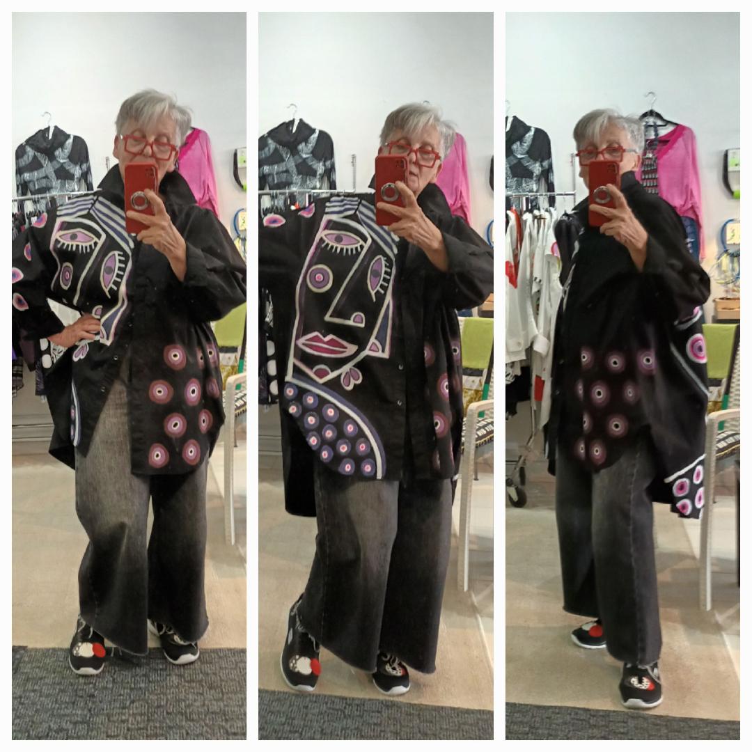 Image of black painted cotton shirt, extra large