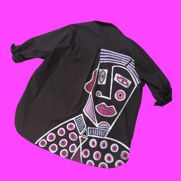 Image of black painted cotton shirt, extra large