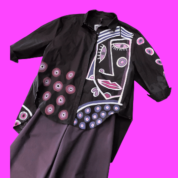 Image of black painted cotton shirt, extra large