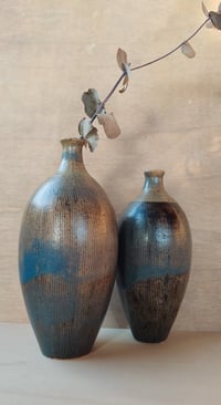 Textured Light Blue Bottle Vases – Set of Two