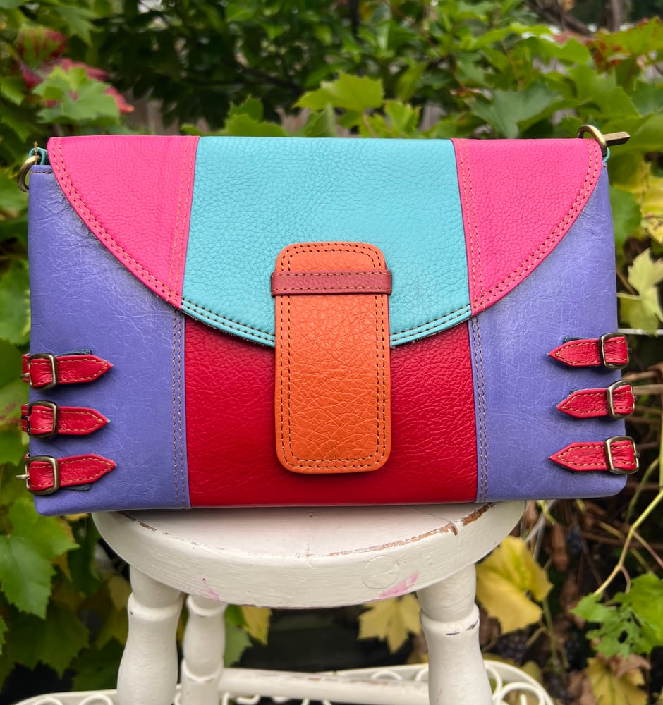 Image of Harlequin Collection - Multi-Coloured Recycled Leather Zip #32C