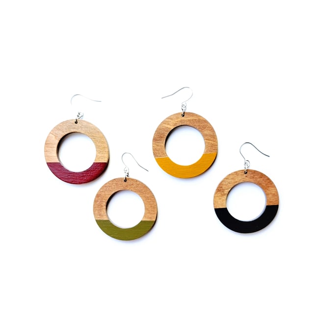 Mini Colorblock Fall Wood Hoop Earrings 