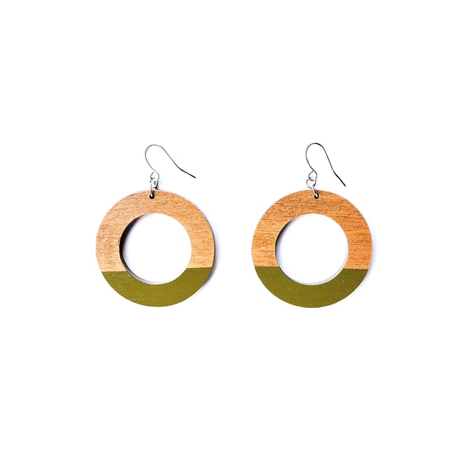 Mini Colorblock Fall Wood Hoop Earrings 