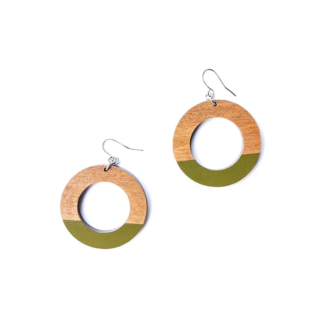 Mini Colorblock Fall Wood Hoop Earrings 