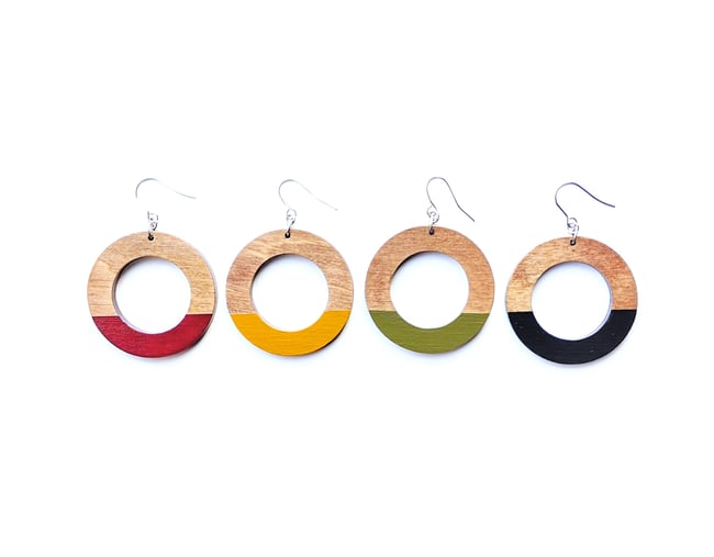 Mini Colorblock Fall Wood Hoop Earrings 