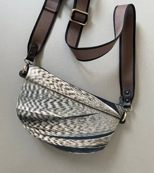 Image of Feather stripe, crossbody velvet bag with canvas strap
