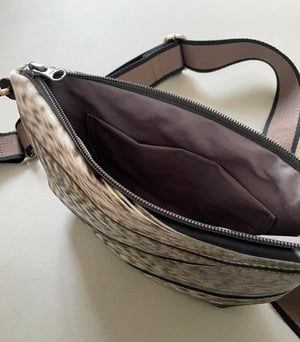 Image of Feather stripe, crossbody velvet bag with canvas strap