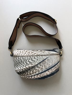 Image of Feather stripe, crossbody velvet bag with canvas strap
