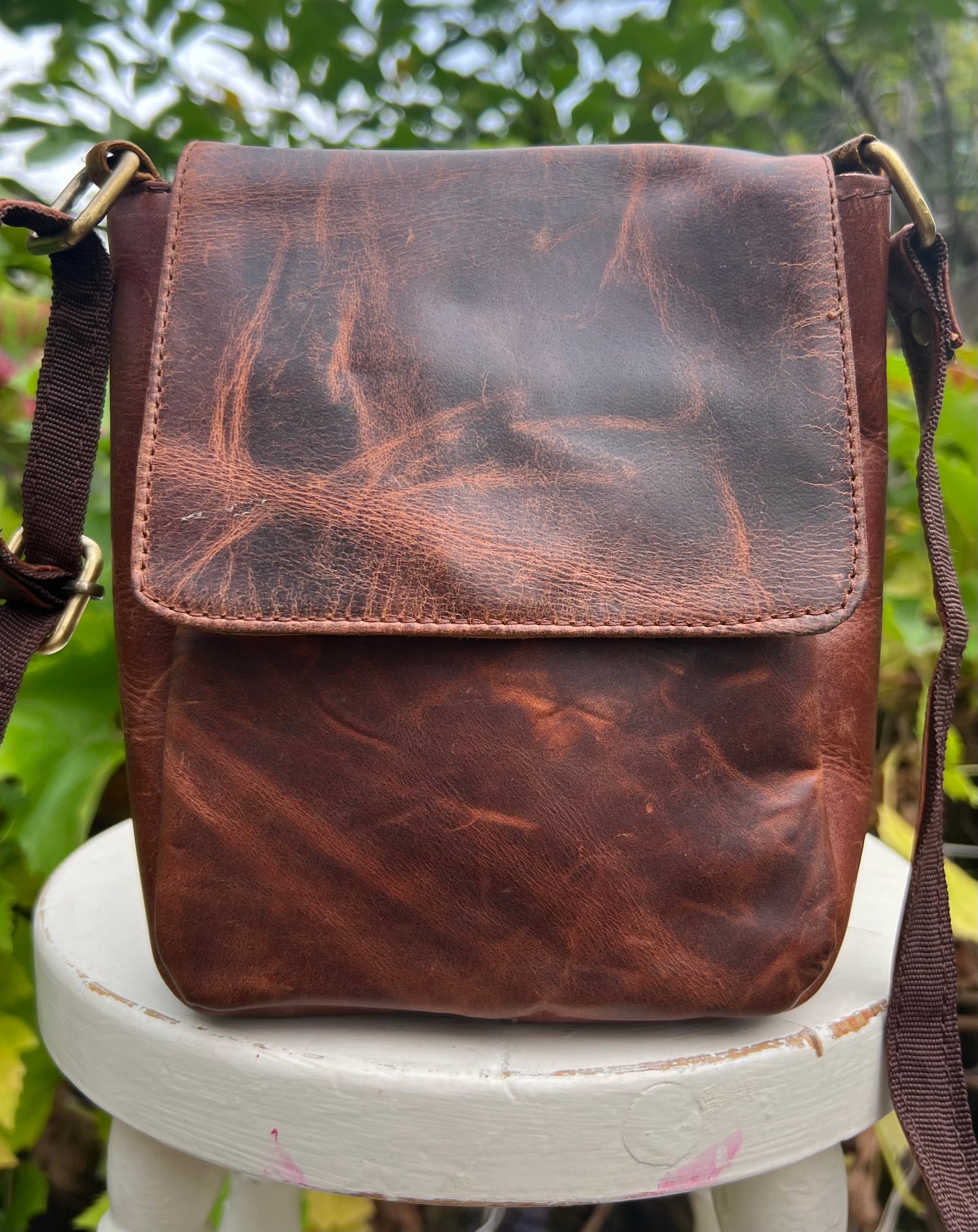Image of Handmade Buffalo Crunch Leather Half Flap Man Bag