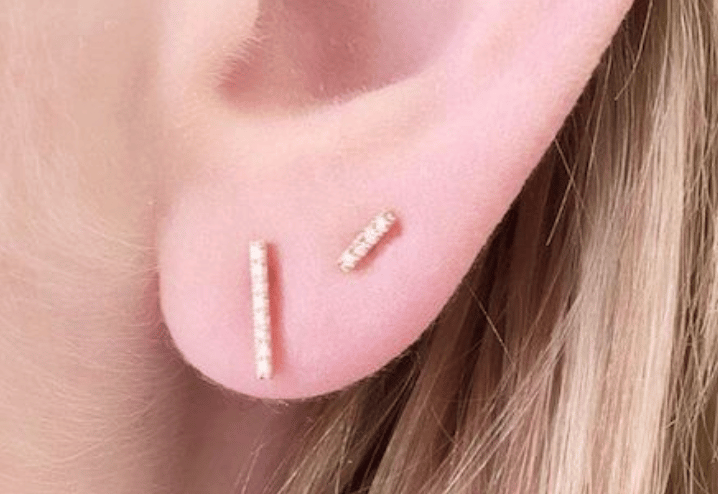 Image of 14 kt Yellow Gold and Diamond Bar Studs- Two Sizes