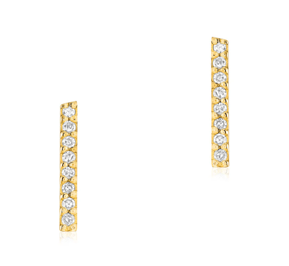 Image of 14 kt Yellow Gold and Diamond Bar Studs- Two Sizes