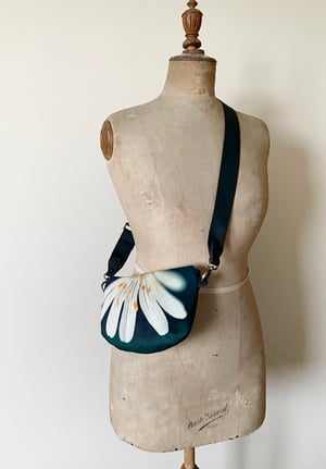 Image of Stitchwort flower, crossbody velvet bag with canvas strap