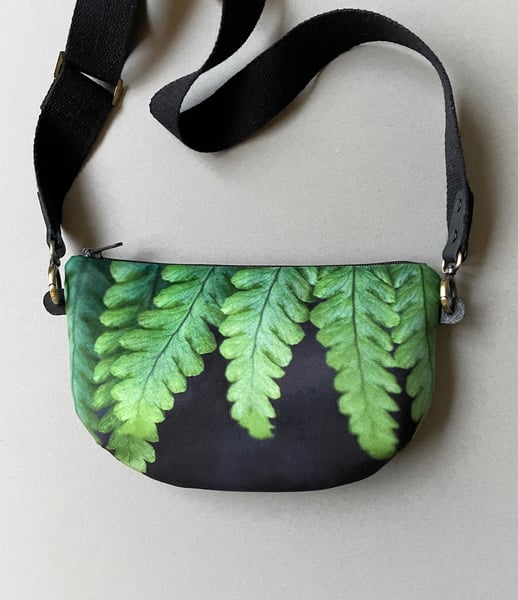 Image of Fern fronds, crossbody velvet bag with canvas strap