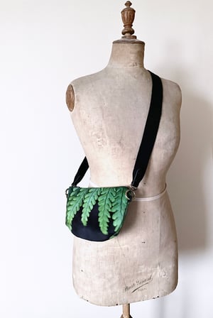 Image of Fern fronds, crossbody velvet bag with canvas strap