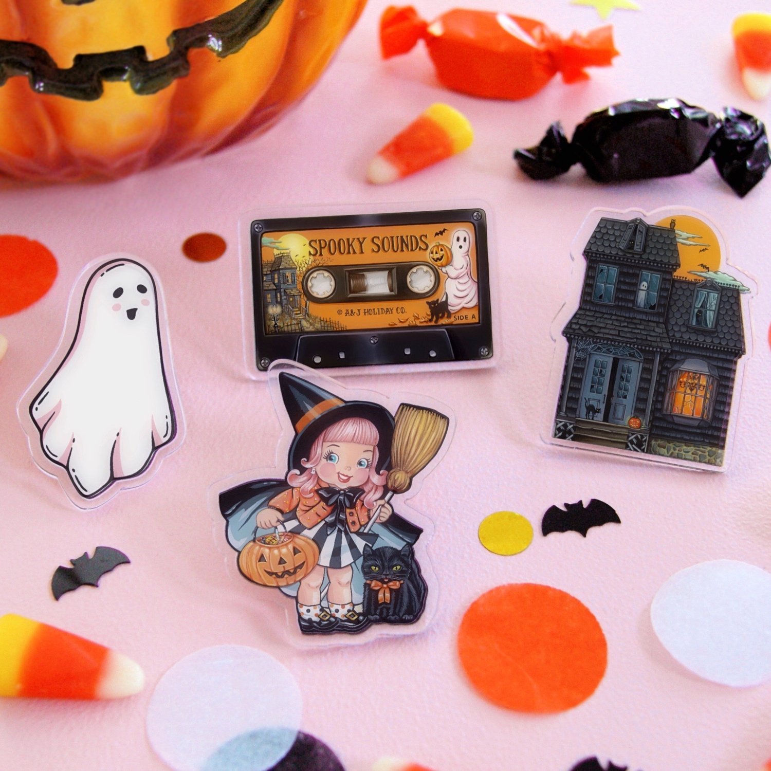 Image of Trick or Treat Witch acrylic pin 