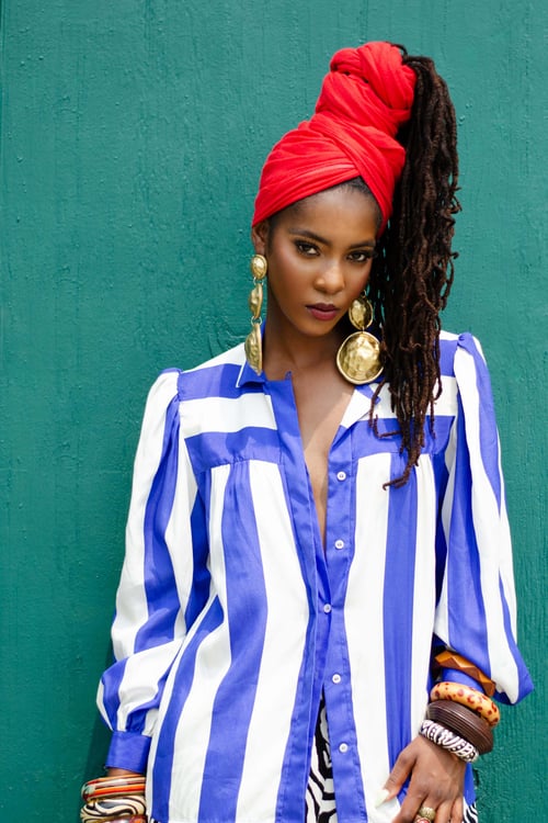 Image of Vintage Bianca Bold Cobalt Stripes Blouse