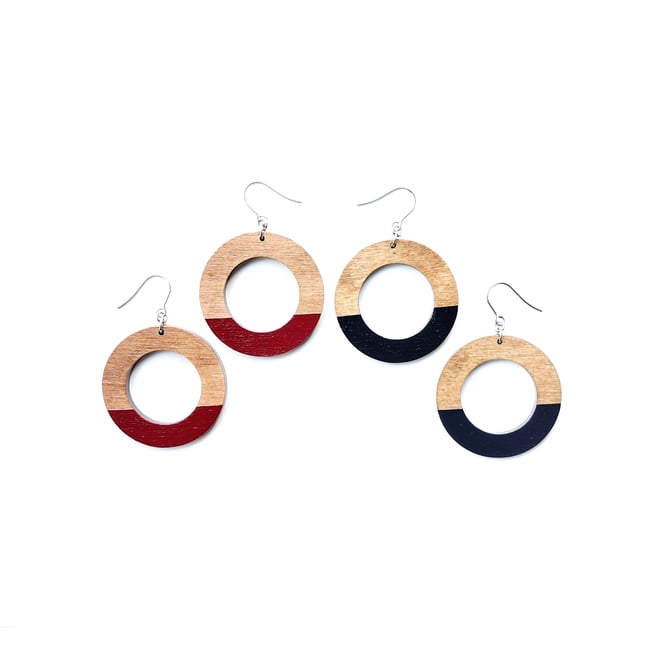 Mini Colorblock Fall Wood Hoop Earrings 