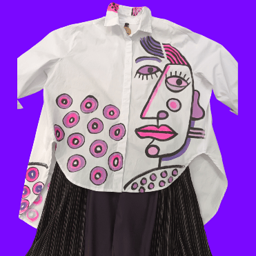Image of white painted cotton shirt, extra large