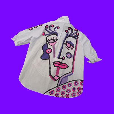 Image of white painted cotton shirt, extra large
