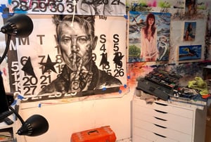 Image of David Bowie Original Charcoal Drawing on Stendig Calendar Paper by M Vlasic