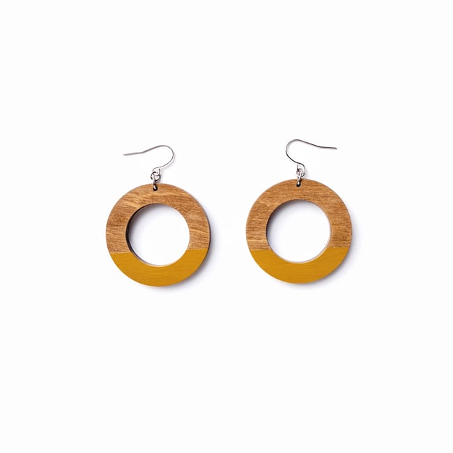 Mini Colorblock Fall Wood Hoop Earrings 