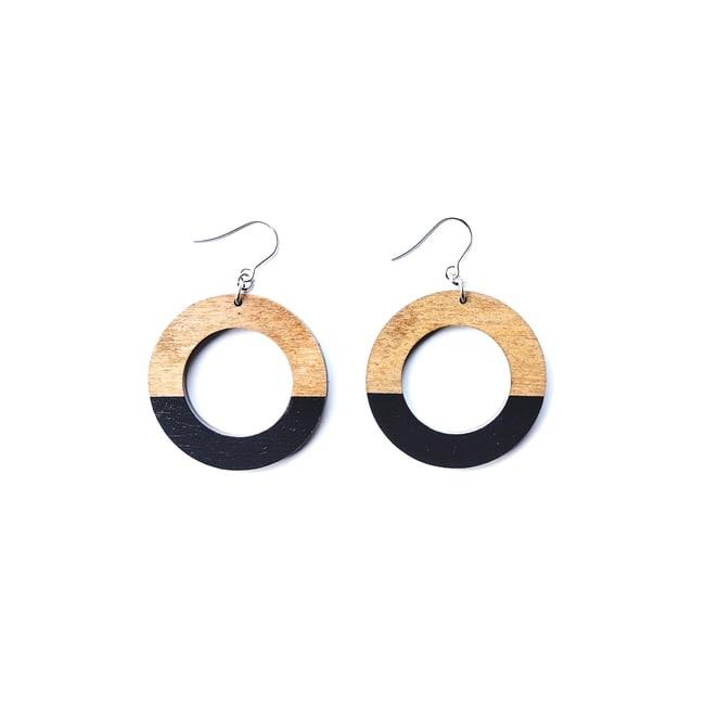Mini Colorblock Fall Wood Hoop Earrings 