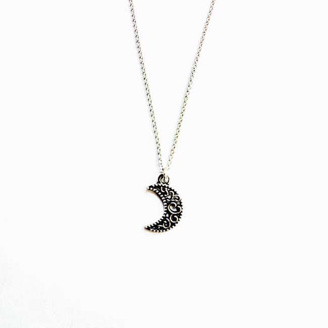 Silver Filigree Half Moon  Necklace 