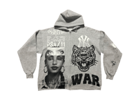 Image 1 of Sade NY black Panther war custom screen print gray/black/white zip up hoodie