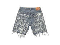 Image 2 of 505 Levi's custom screen print blue/white denim jean shorts/jorts