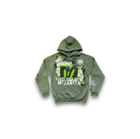 Image 1 of Abstract Art collage hand painted Mezaneen Originals® olive green hoodie